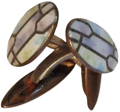 DEGERLİ MADEN UZERİNE DEGİSİK TONLARDE SEDEF MIHLANMIS OVAL FORMDA ON KISMI BOMBELİ KOL DUGMESİ