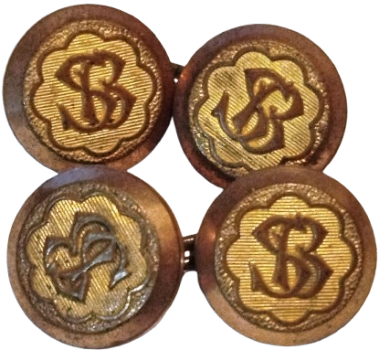 DEGERLİ MADEN UZERİNE SB İC İCE GECEN HARFLER İNSİYALLİ YUVARLAK FORMDA ON KISMI HAFİF BOMBELİ KOL DUGMESİ