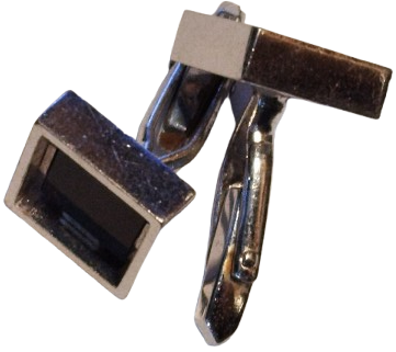 DEGERLİ METAL UZERİ KROM KAPLAMA KARE FORMDA İCERSİNDE SİYAH ONIX PARLAK TASLI KOL DUGMESİ