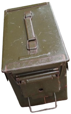 NATO CELİK MUHİMMAT MERMİ CEPHANE SANDIGI KİLİTLİ MANDALLI TASIMA KULPLU HAİKİ ASKERİ RENKDE