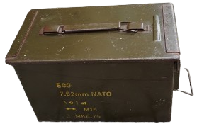 NATO CELİK MUHİMMAT MERMİ CEPHANE SANDIGI KİLİTLİ MANDALLI TASIMA KULPLU HAİKİ ASKERİ RENKDE