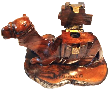 1940 HOKKA ZEYTİN AGACINDAN DEVE UZERİ KİLİTLİ KAPAKLI İCERSİNDE CAMI OLAN YAHUDİ TUCCAR HOKKASI