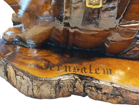 1940 HOKKA ZEYTİN AGACINDAN DEVE UZERİ KİLİTLİ KAPAKLI İCERSİNDE CAMI OLAN YAHUDİ TUCCAR HOKKASI