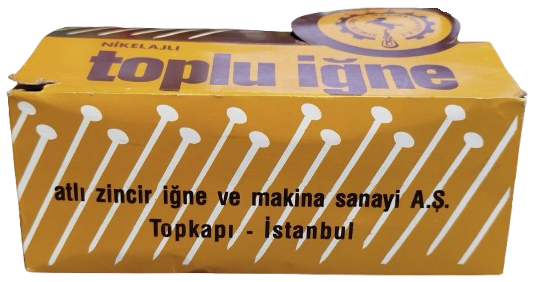 1970 ATLI ZİNCİR İGNE VE MAKİNE SANAYİİ A.S 12 PAKET KUTUSUNDA KULLANILMAMIS NIKELAJLI TOPLU İGNE KUTUSU