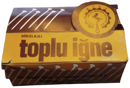1970 ATLI ZİNCİR İGNE VE MAKİNE SANAYİİ A.S 12 PAKET KUTUSUNDA KULLANILMAMIS NIKELAJLI TOPLU İGNE KUTUSU