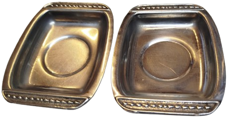 1960 CİFT KİSİLİK DİKDORTGEN TEFSİ FORMUNDA CELİK KROM CAY TABAGI 2 ADET 