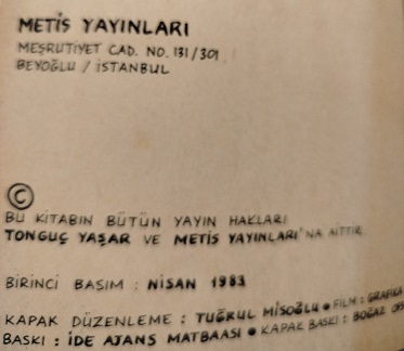 TONGUC YASAR KARİKATUR ALBUMU  METİS YAYINLARI İLK BASKI  NISAN 1983