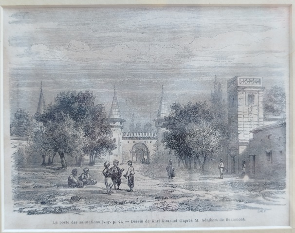 1861 OSMANLI COTANTİNOPLE TOPKAPI SARAYI 1 AVLU ALAY MEYDANI SELAM KAPISI GRAVUR BASKI PARIS