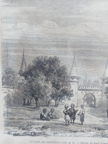 1861 OSMANLI COTANTİNOPLE TOPKAPI SARAYI 1 AVLU ALAY MEYDANI SELAM KAPISI GRAVUR BASKI PARIS