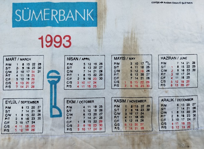 1993 SUMERBANK  BEZ TAKVİM ESKİSEHİR BASMA SANAYİ İSLETMESİNDE HAZIRLANMISTIR UZERİNDE RES,İM İSMAİL ERVERDİ 