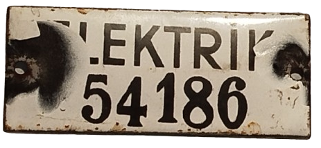 1960 ESKİ EMAYE ELEKTİRİK ABONELİK NUMARASI BİNA KAPISINA CAKILARAK KULLANILAN EMAYE ETİKET