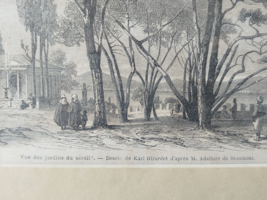 1858 CONSTANTİNOPLE HALİCDE YAPILACAK FABRİKAYA HALKLA BİR OLAN YENİCERİ İSYANI GRAVUR BASKI 