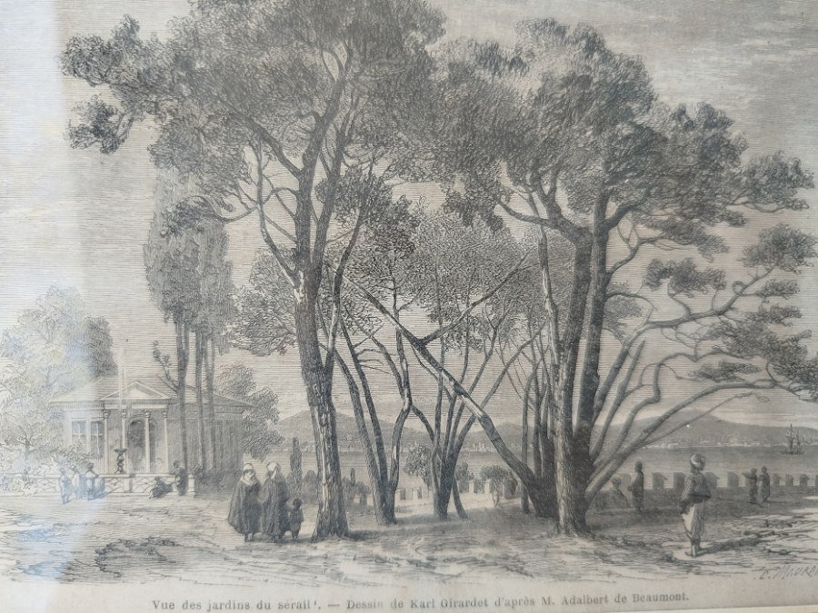 1858 CONSTANTİNOPLE HALİCDE YAPILACAK FABRİKAYA HALKLA BİR OLAN YENİCERİ İSYANI GRAVUR BASKI 