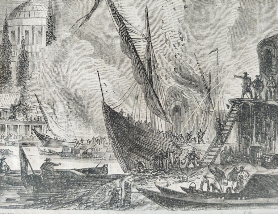 1858 İNCENDİE A EN MAI CONSTANTİNOPLE SARRAF İSKENDER PASA MESCİDİ ONUNDE BUYUK İSTANBUL YANGINI 