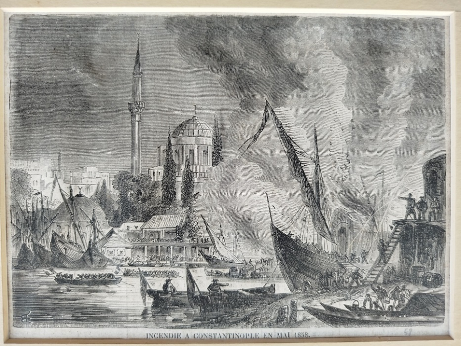1858 İNCENDİE A EN MAI CONSTANTİNOPLE SARRAF İSKENDER PASA MESCİDİ ONUNDE BUYUK İSTANBUL YANGINI 