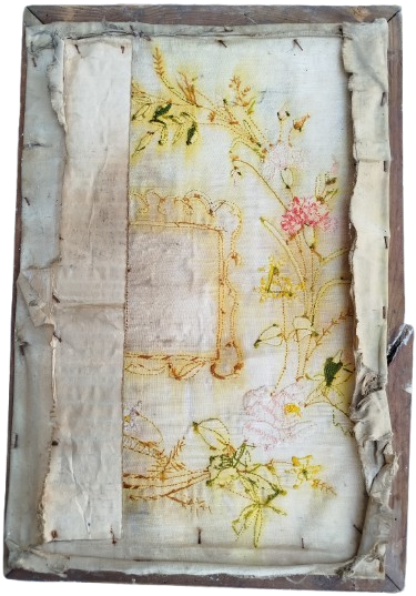 OSMANLI İPEK ÜZERİNE KANEVİCE İŞLEME CERCEVE İÇERSİNDE CERCEVE TAMAMI EL İŞİ