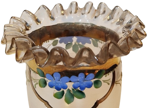 OSMANLI BEYKOZ AYAKLI KASIKLIK CİFT ALTIN EL CEKME UZERİ EL SICAK MİNE BOYAMA AGIZ KISMI MARUL