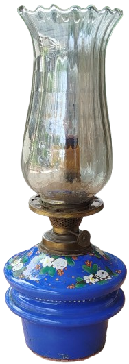 OSMANLI PORSELEN DEPOLU GAZ LAMBASI UZERİ MİNELİ  EL BOYAMA