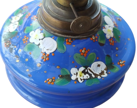 OSMANLI PORSELEN DEPOLU GAZ LAMBASI UZERİ MİNELİ  EL BOYAMA