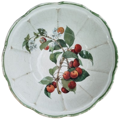 1950 İTAYA  CERAMİCA İCERSİNDE KİRAZ DALLI MASA UZERİ MEYVA KASESİ