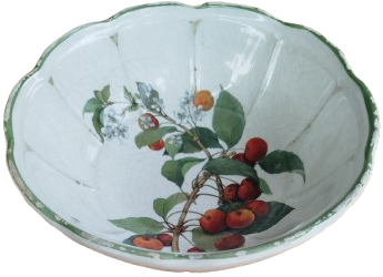 1950 İTAYA  CERAMİCA İCERSİNDE KİRAZ DALLI MASA UZERİ MEYVA KASESİ