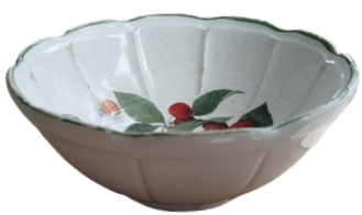 1950 İTAYA  CERAMİCA İCERSİNDE KİRAZ DALLI MASA UZERİ MEYVA KASESİ