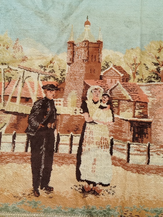 1800 AVRUPA DUVAR HALISI  KOY YASANTISINDAN GORSELLER YANSITILMIS ALT KISMI SACAKLI 