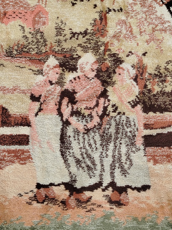 1800 AVRUPA DUVAR HALISI  KOY YASANTISINDAN GORSELLER YANSITILMIS ALT KISMI SACAKLI 