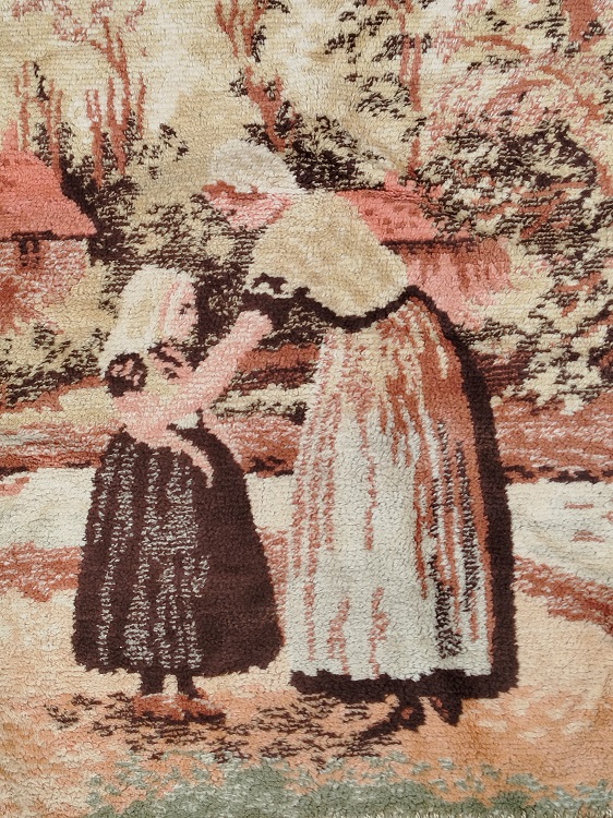 1800 AVRUPA DUVAR HALISI  KOY YASANTISINDAN GORSELLER YANSITILMIS ALT KISMI SACAKLI 