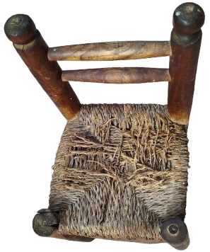 1950 EYUP OYUNCAK TAMAMI EL YAPIM  AHSAP HASIR ORGULU OYUNCAK COCUK SANDALYE 