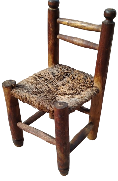 1950 EYUP OYUNCAK TAMAMI EL YAPIM  AHSAP HASIR ORGULU OYUNCAK COCUK SANDALYE 