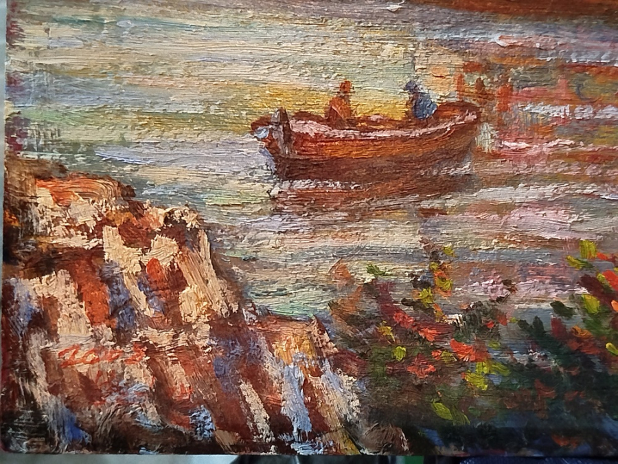 2008 RAFET ÖZTAN İMZALI KARTON UZERİ YAGLI BOYA KIZ İSTANBUL BOGAZI VE KULESİ