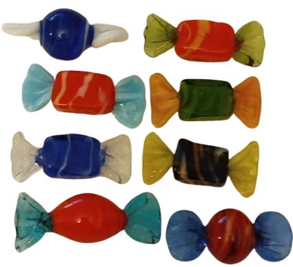 MURANO EL YAPIM RENKLİ SEKERLER 17 ADET KARISIK RENKDE