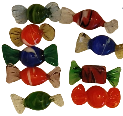 MURANO EL YAPIM RENKLİ SEKERLER 17 ADET KARISIK RENKDE