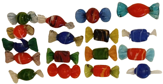 MURANO EL YAPIM RENKLİ SEKERLER 17 ADET KARISIK RENKDE