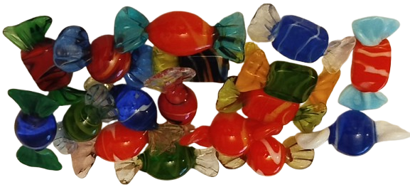 MURANO EL YAPIM RENKLİ SEKERLER 17 ADET KARISIK RENKDE