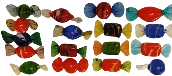 MURANO EL YAPIM RENKLİ SEKERLER 17 ADET KARISIK RENKDE