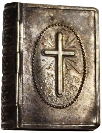 1910 PAPAZ TESBİH SAKLAMA KUTUSU KAPAKLI KİTAP FORMUNDA CİFT TARAINDA HAC GUMUS KAPLAMA