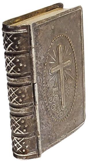 1910 PAPAZ TESBİH SAKLAMA KUTUSU KAPAKLI KİTAP FORMUNDA CİFT TARAINDA HAC GUMUS KAPLAMA