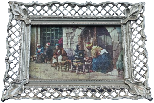 1960 METAL KENARLAR KESME DEKORATİF AYAKLI  CAMLI RESİM CERCEVESİ