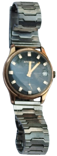 ATOMİK 17 RUBIS DELUXE INCABLOC TAKVİMLİ KURMALI KOL SAATİ METAL KORDON DAKİK CALISMAKTA