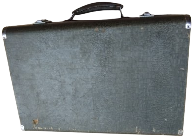 1950 CHENEY ENGLAND KİLİTLİ TASIMA KULPLU KOSELER METAL KORUMALI ORTA BOY CANTA BAVUL COK AMACLI