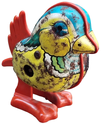 1960 TENEKE YANDAN KURMALI ALASYA UZERİ RENKLİ CALISAN ZIP ZIP ZIPLAYAN OYUNCAK CİVCİV TURK MALI