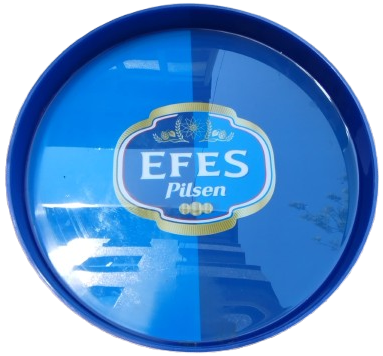 EFES PİLSEN ESASLI BİRA REKLAMLI  BAR RESTORANT KAYDIRMAZ BİRA SERVİS TEPSİ MAVİ RENK