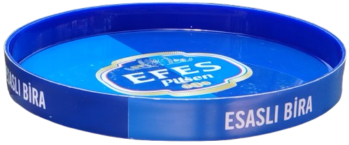 EFES PİLSEN ESASLI BİRA REKLAMLI  BAR RESTORANT KAYDIRMAZ BİRA SERVİS TEPSİ MAVİ RENK