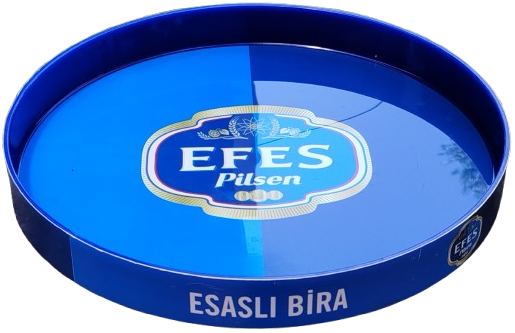 EFES PİLSEN ESASLI BİRA REKLAMLI  BAR RESTORANT KAYDIRMAZ BİRA SERVİS TEPSİ MAVİ RENK