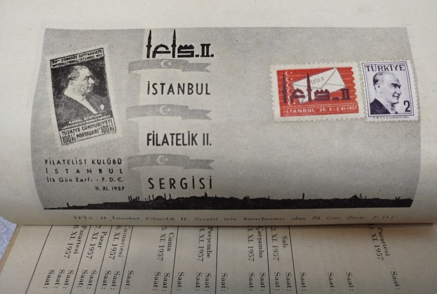 İFİS II İSTANBUL FİLATELİK II. SERGİSİ - İSTANBUL 11.XI-1957 - İLK GÜN DAMGALI - 3 ISLAK İMZALI