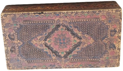 AHSAP KUTU TAMAMEN EL YAPIMI VE UZERİ DETAYLI OYMALAR VE RENKLI BOYA