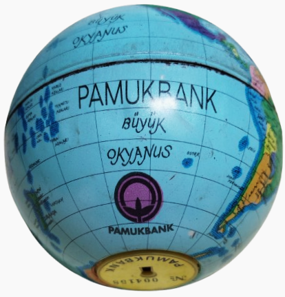 1960 PAMUKBANK BUYUK OKYANUS TENEKE DUNYA HARİTASININ BULUNDUGU KURE KUMBARA