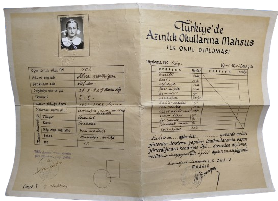 1941 1942 YILI TURKİYEDE AZINLIK OKULLARINA MAHSUS SEMERCİYAN İLK OKUL DİPLOMASI
